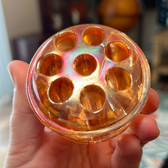 Vintage Other - Vintage marigold orange carnival glass flower frog